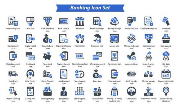 Banking Icon Set: A Versatile Tool for Streamlining Design Workflows