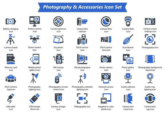 Photography Accessories Icon Set: A Designer’s Essential Tool